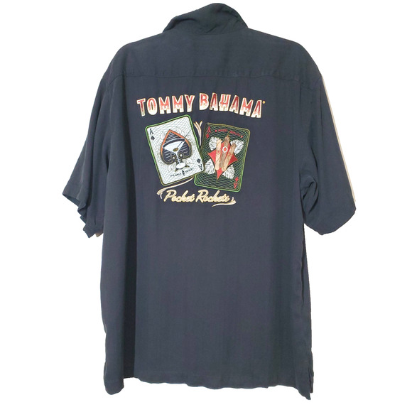 Rare Tommy Bahama Hawaiian Shirt Pocket Rockets Poker Cigar Las Vegas Large - Picture 1 of 9